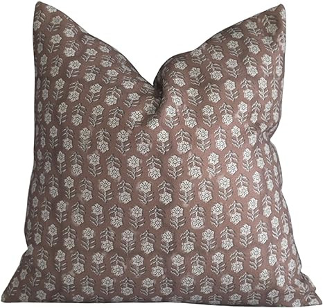 Block Print Pattern Floral Throw Pillow Covers for 2023 Winter, Christmas, and Spring Seasonal Ho... | Amazon (US)