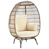 Manhattan Comfort Spezia Freestanding Steel and Rattan Outdoor Egg Chair with Cushions, Tan and Crea | Amazon (US)