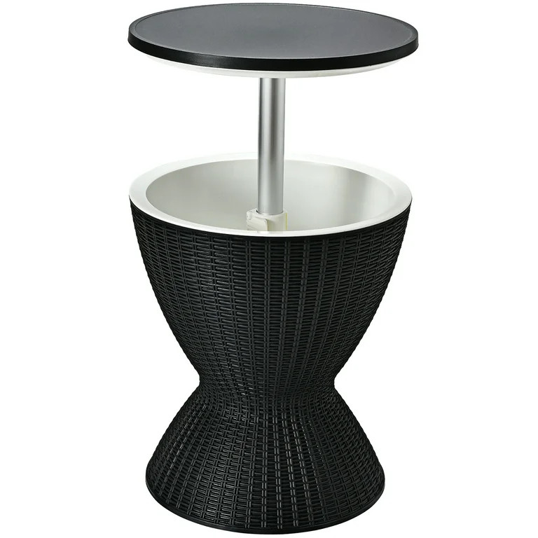 Costway 8 Gallon 3 in 1 Patio Rattan Cooler Bar Table Adjust Ice Bucket Black | Walmart (US)