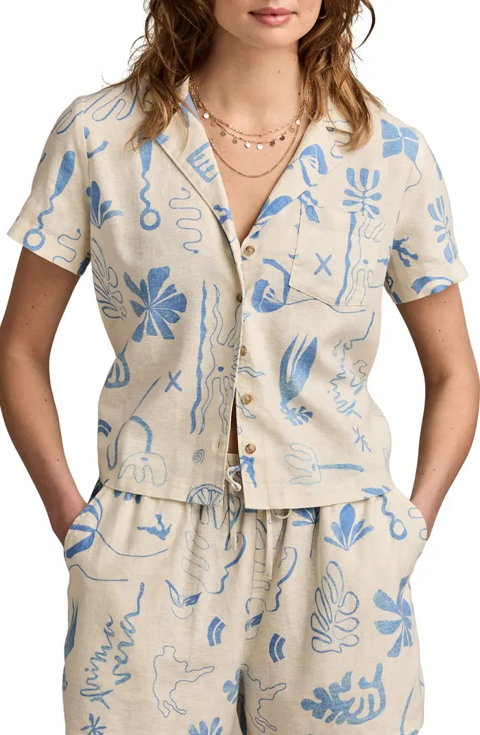 Print Linen Blend Short Sleeve Button-Up Camp Shirt | Nordstrom