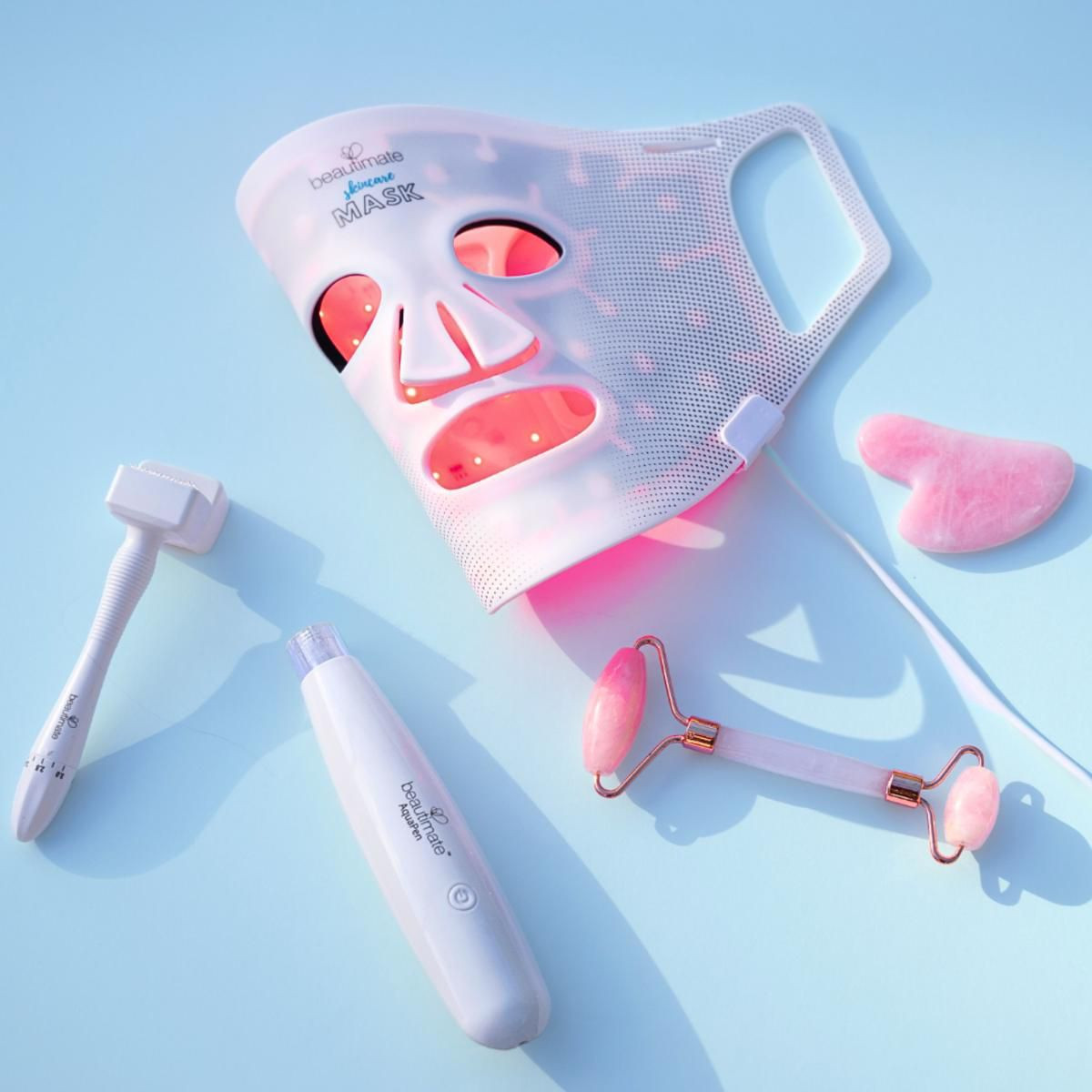 Beautimate At-Home Spa Bundle – LED Light Therapy Mask, Aqua Pen, Derma Stamp, and Rose Quartz ... | Target