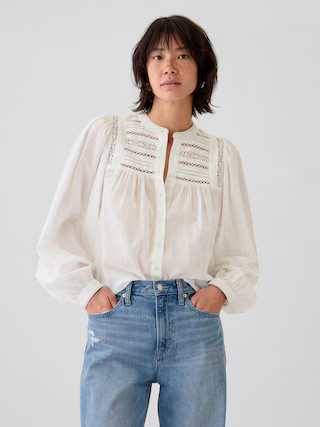Puff-Sleeve Lace-Trim Shirt | Gap (US)