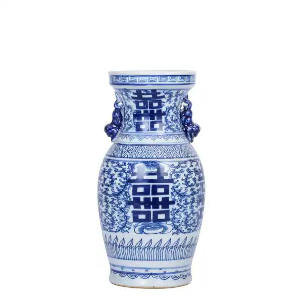Blue And White Double Happiness Flower Vase With Ears - XS | Bed Bath & Beyond