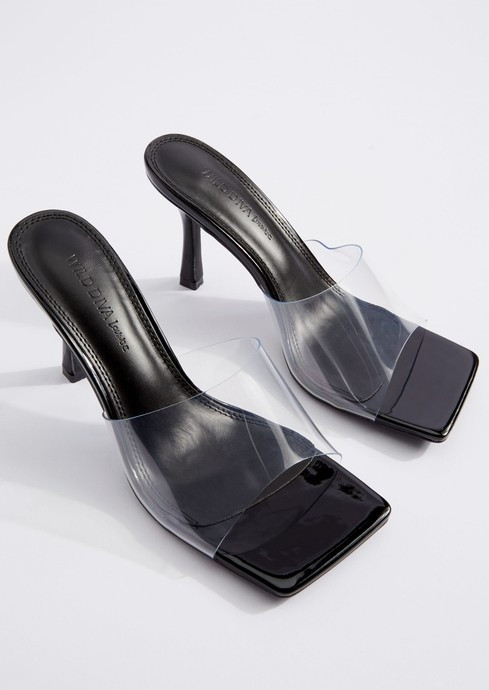 Black Clear Strap Square Toe Heels | rue21