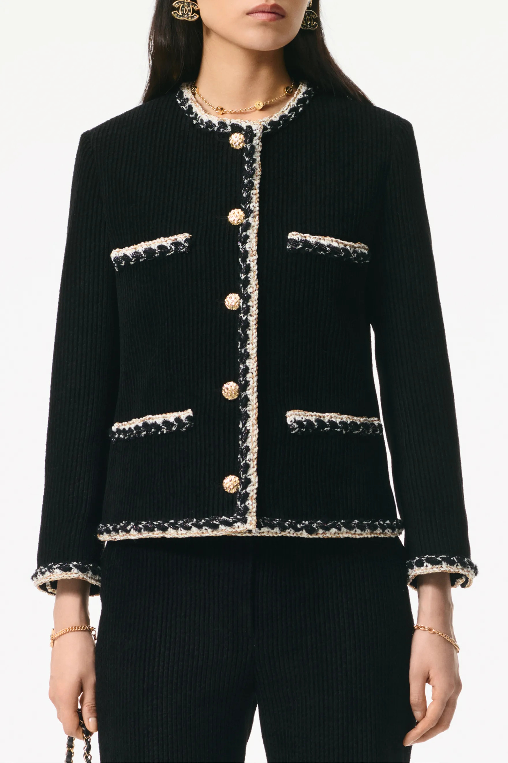 Jacket - Corduroy, black, gold & white — Fashion | CHANEL | Chanel, Inc. (US)