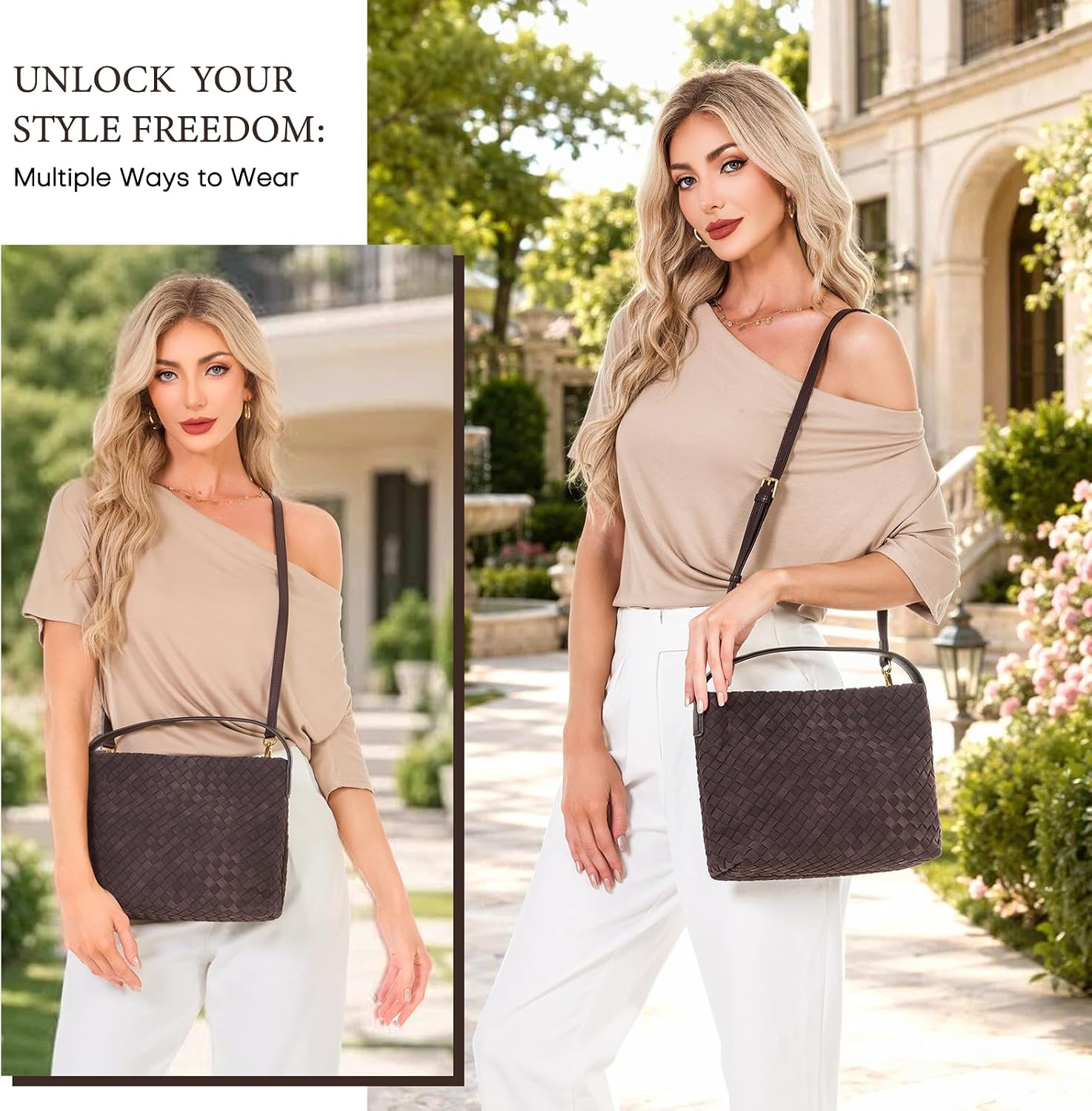 Woven Tote Bag for Women Designer Shoulder Handbag Leather Top Handle Hobo Purses | Amazon (US)
