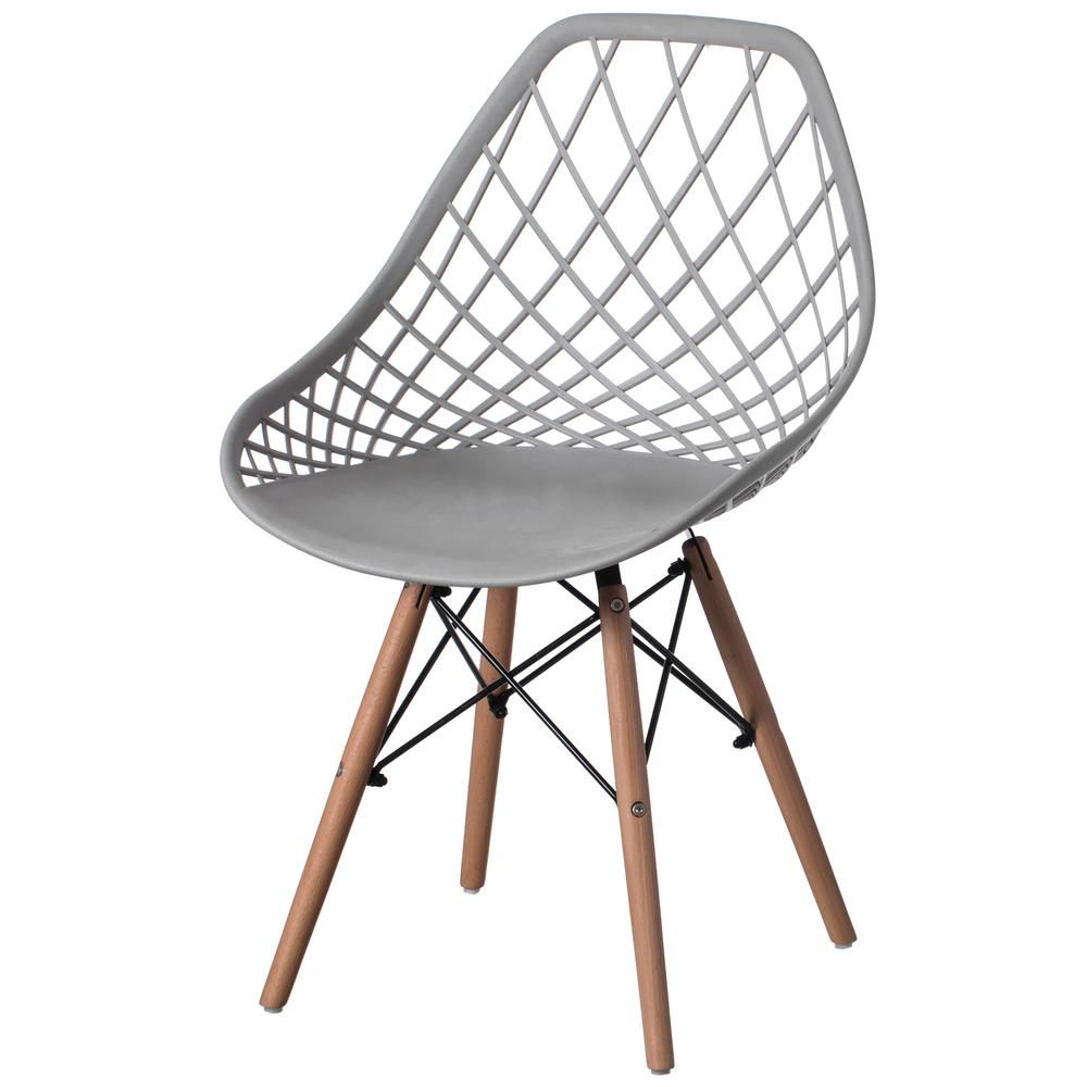FABULAXE Mid-Century Modern Grey Style Plastic DSW Shell Dining Side Chair with Lattice Back and Woo | The Home Depot