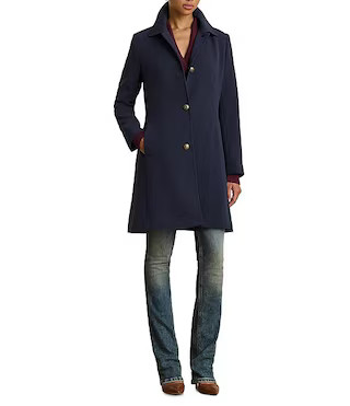 Lauren Ralph Lauren Solid Crepe Notch Collar Single Breasted Coat | Dillard's | Dillard's