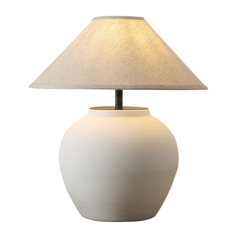 Farmhouse Table Lamps Black 18.8" Tall Ceramic Table Lamp Rustic Southwestern Clay Pot Ceramic Lampshade with Fabric Shade Bedside Nightstand for Living Room Bedroom House Office Entryway (White) | Amazon (US)