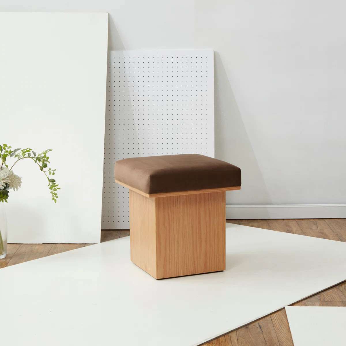 Latitude Run® Bourke Velvet And Wood Square Ottoman | Wayfair | Wayfair North America