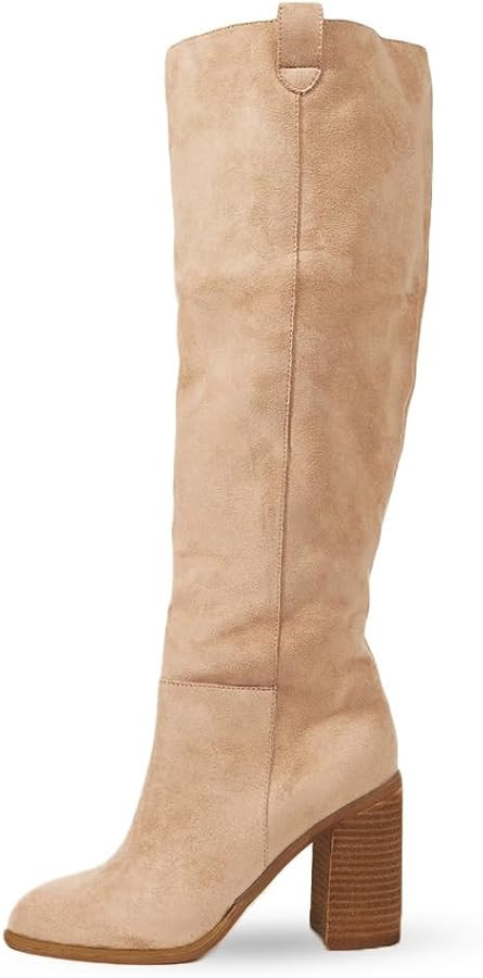 Erocalli Suede Knee-High Boots Fall Boot For Women Chunky Block High Heel Slouch Fashion Boot Rou... | Amazon (US)
