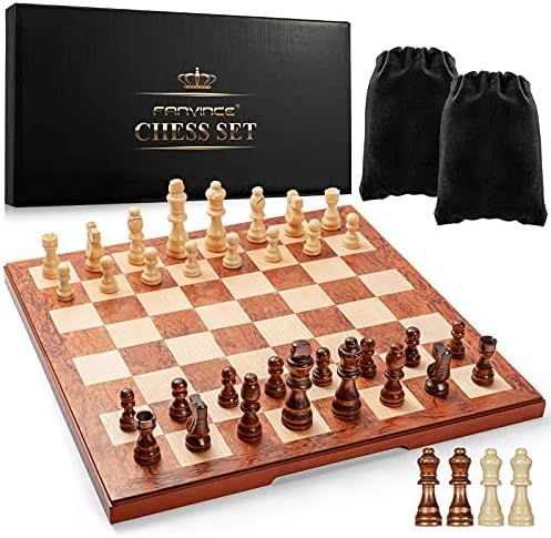 Chess Set 15" Wooden Board Game - Wood Sets with 2 Storage Bags and 2 Extra Queens Gifts Box | Amazon (US)