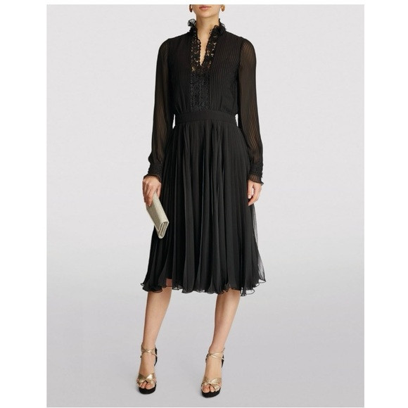 Ralph Lauren Black High Neck Pleated A-Line Lace Dress | Poshmark