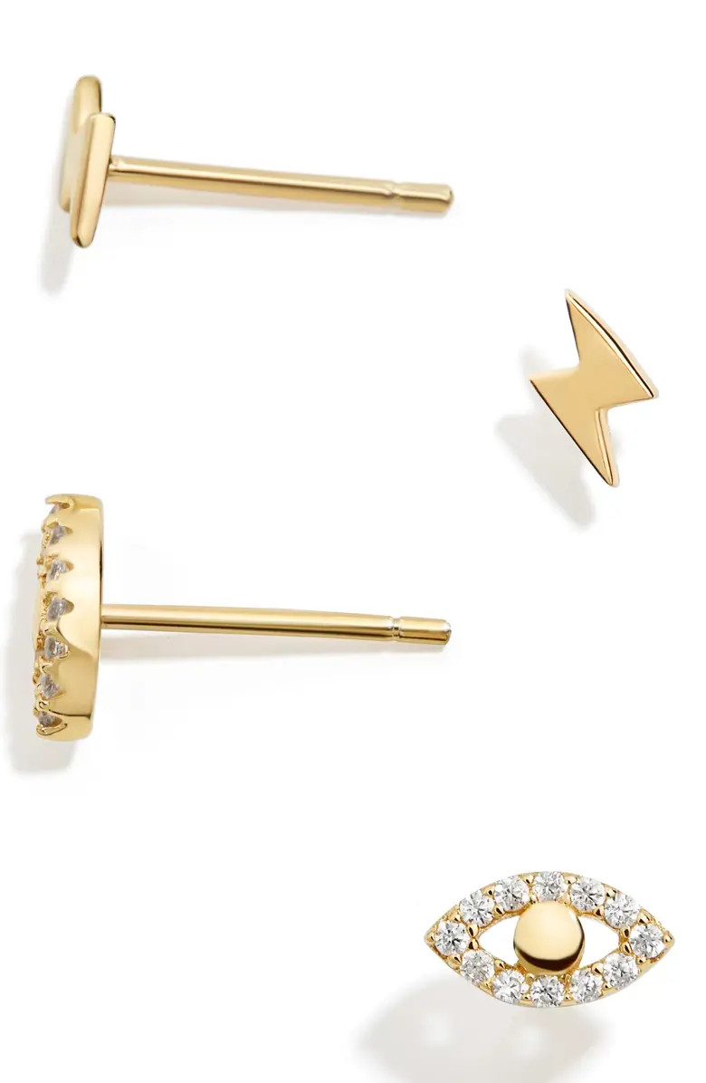 Fantasia 18K Gold Vermeil Mismatched Evil Eye & Lightning Bolt Stud Earrings | Nordstrom