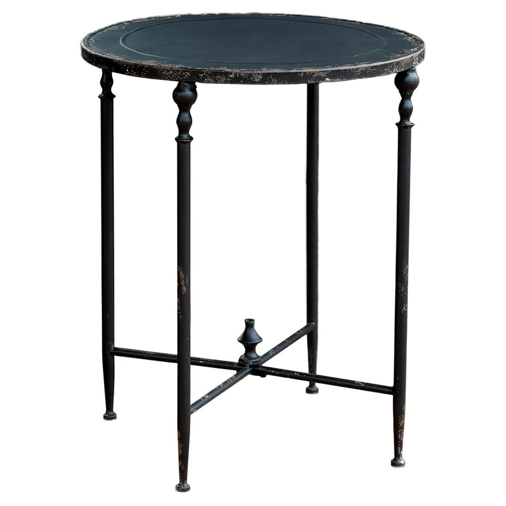Monty French Country Black Aged Metal Round Side End Table | Kathy Kuo Home