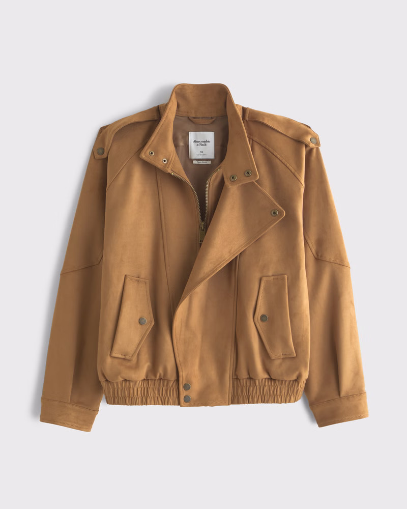 Women's Vegan Suede Bomber Jacket | Women's Coats & Jackets | Abercrombie.com | Abercrombie & Fitch (US)