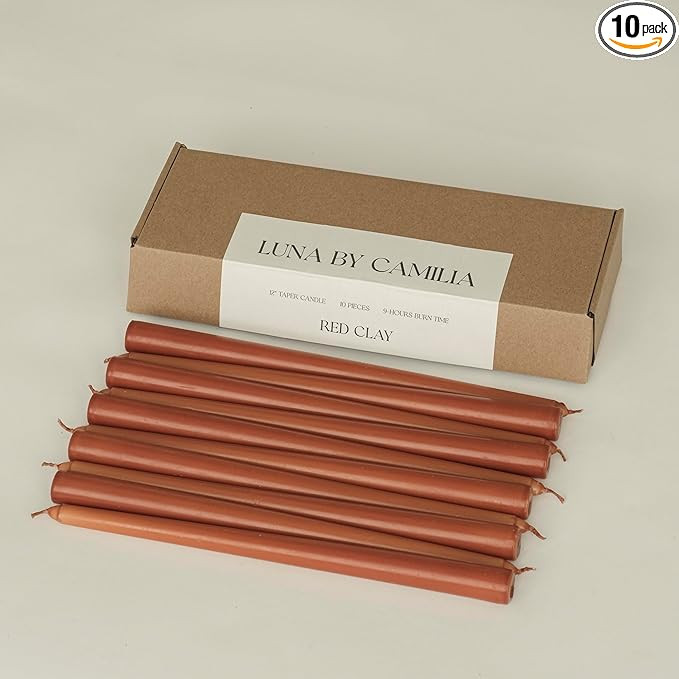 10 Pieces Luna By Camilia 12 Inch Taper Candles, Wedding & Events Taper Candles… (Red Clay) | Amazon (US)