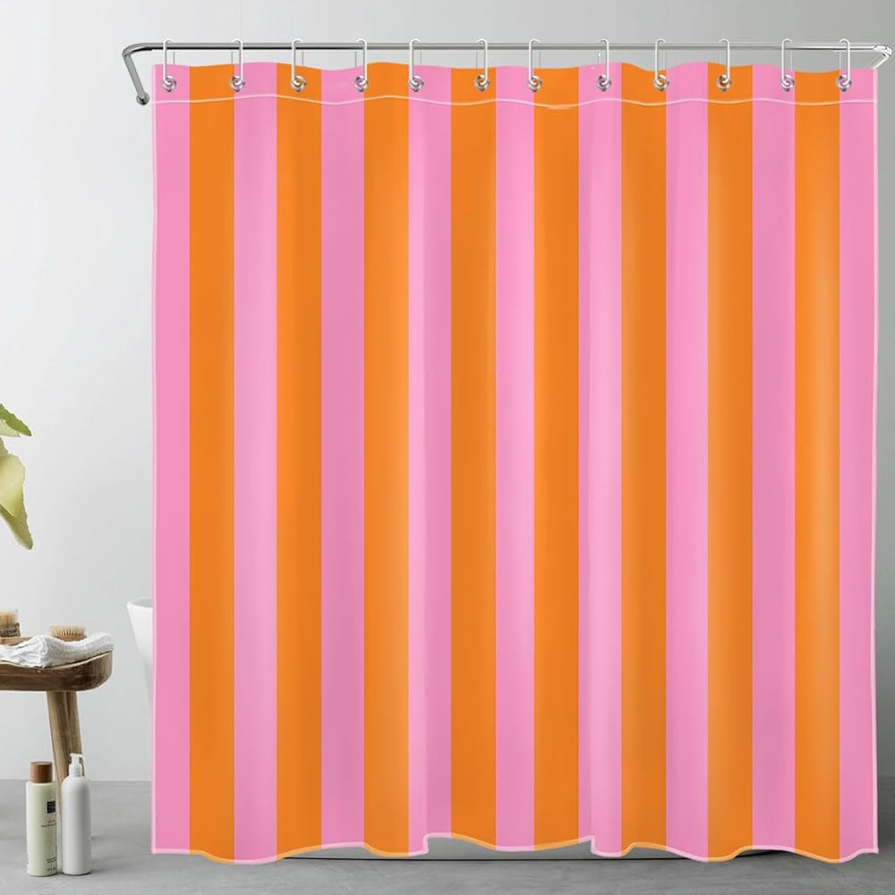EOBTAIN Pink and Orange Shower Curtain Abstract Cute Boho Vertical Striped Fabric Shower Curtain ... | Amazon (US)