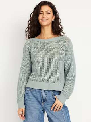Boat-Neck Open-Stitch Sweater | Old Navy (US)