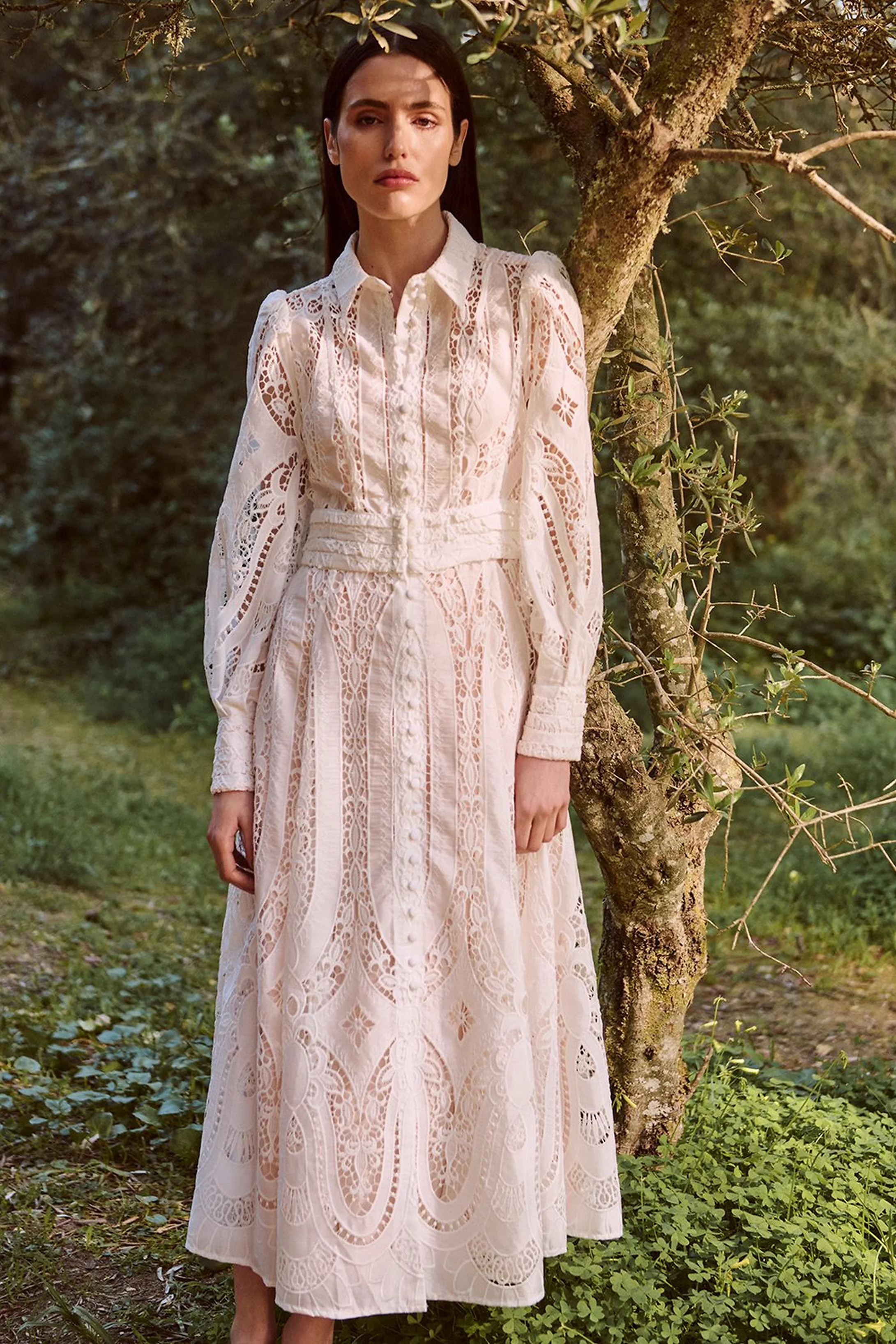 Sheer Georgette Cutwork Balloon Sleeve Woven Maxi Dress | Karen Millen | Karen Millen UK + IE + DE + NL