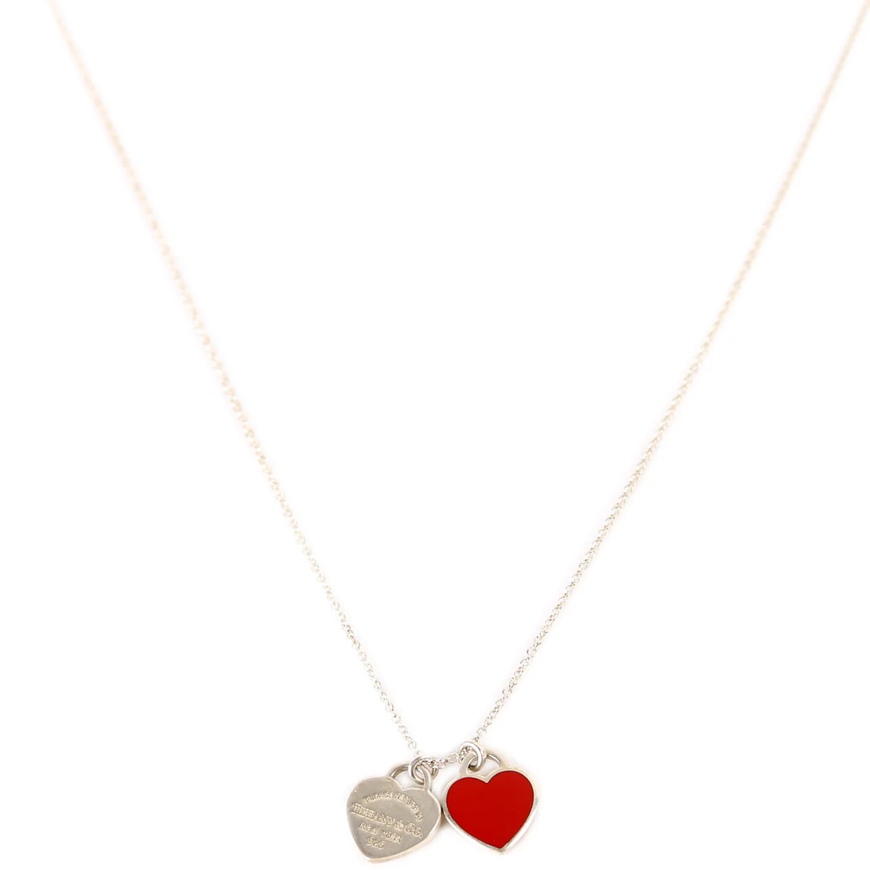 Please Return Mini Double Enamel Heart Tag Necklace 925 | Keeks Designer Handbags