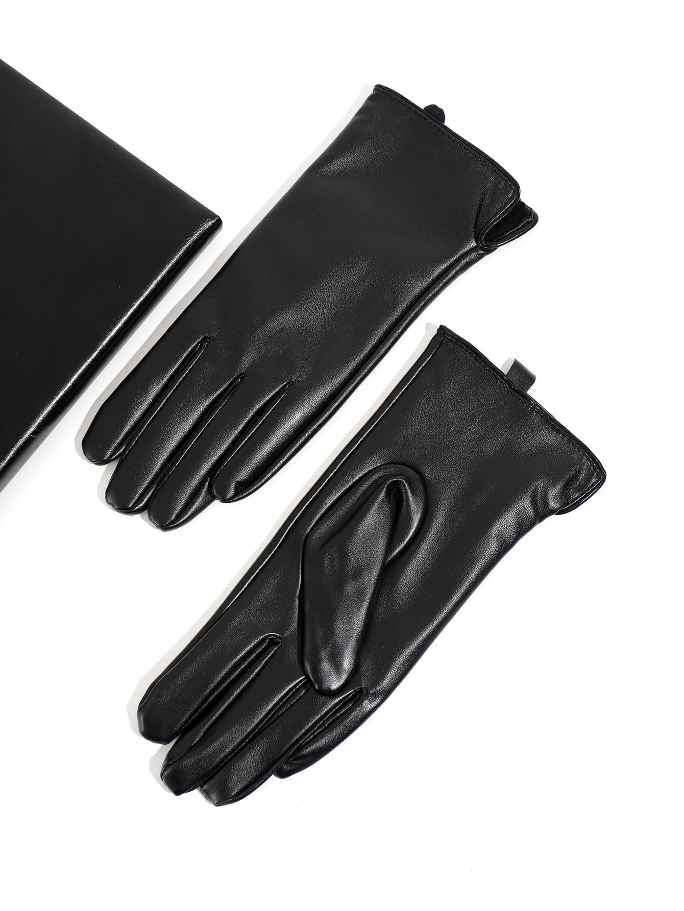 1 Paar Handschuhe PU Leder Einfacher Stil Damen Fünf Finger warm | SHEIN