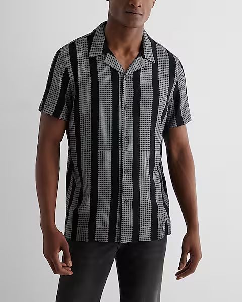 Floral Geo Striped Rayon Short Sleeve Shirt | Express