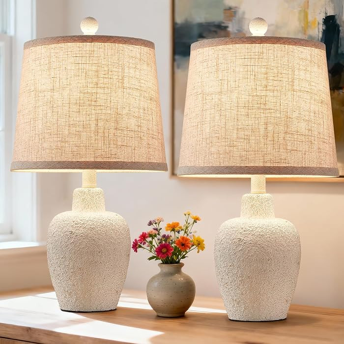 Table Lamps for Bedroom Set of 2 Farmhouse Table Lamps for Living Room 21" Rustic Cottage Jar-Sha... | Amazon (US)
