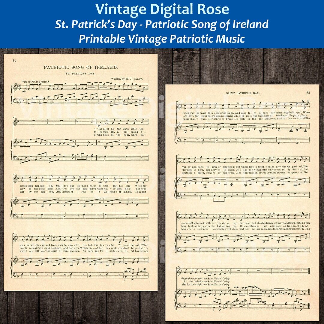 St. Patrick's Day Patriotic Song of Ireland l Printable Vintage Patriotic Sheet Music | Etsy (US)