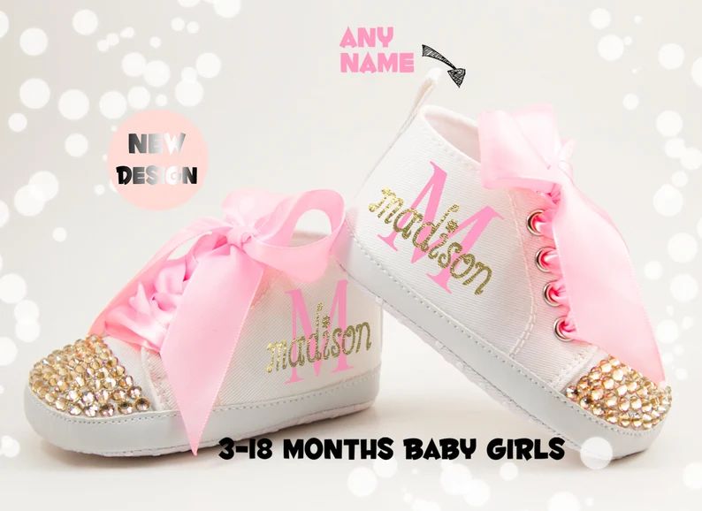 First Birthday Girl Outfit, Pink Gold Baby Girl Shoes, Personalized Baby Girl Shoes,Infant Shoes,... | Etsy (US)