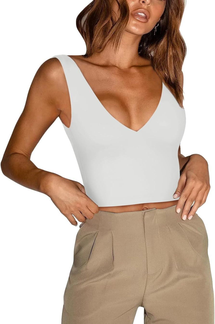 REORIA Butsmooth® Women's Deep V Neck Backless Going Out Crop Tank Top | Amazon (US)