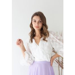 Jacquard Dot Ruffle Wrap Front Crop Top | Chicwish