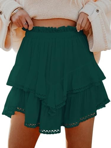 Flowy Shorts for Women Casual Boho Ruffle Tiered Skorts High Waist Mini Skirts Golf Tennis Croche... | Amazon (US)