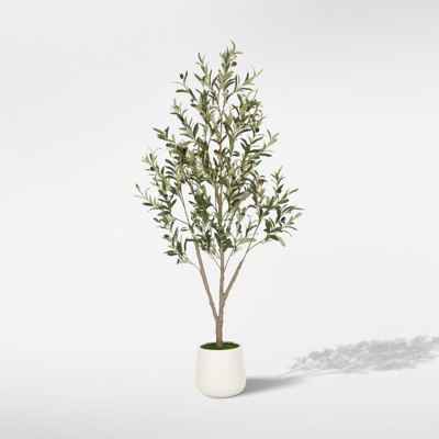 Romswi Olive Faux Tree, 5 ft Tall Artificial Olive Tree with White Tall Pot, with Natural Leaves ... | Target