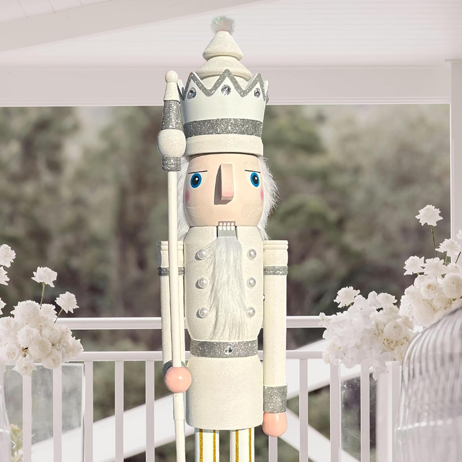 CDL 48" 4ft Tall Life-Size Large/Giant White Glitter Christmas Wooden Nutcracker King Ornament on... | Amazon (US)