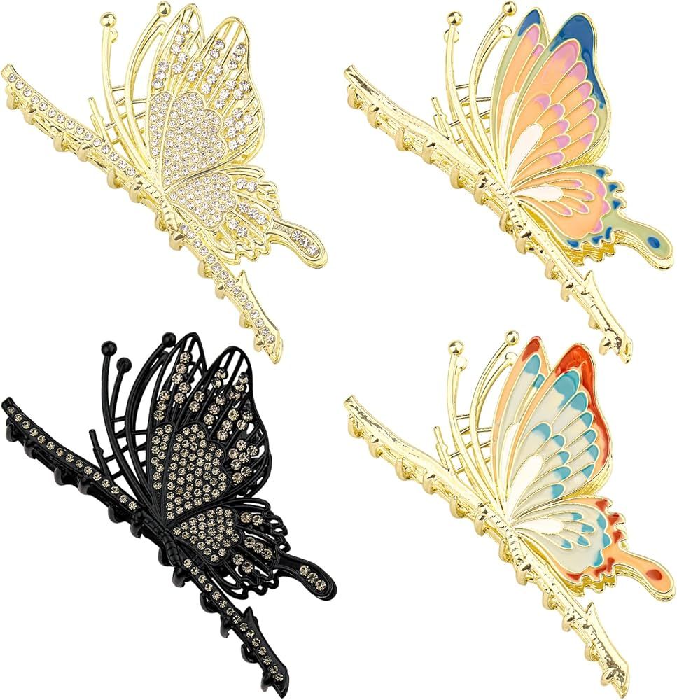 4 Pcs Butterfly Hair Claw Clips for Women Large Metal Colorful Butterfly Hair Clips Non-Slip No B... | Amazon (US)