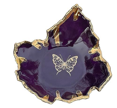 Purple and Gold Butterfly Ring Dish, Handmade Clay Art Pottery Jewelry Plate -Stock Photo, Please... | Amazon (US)