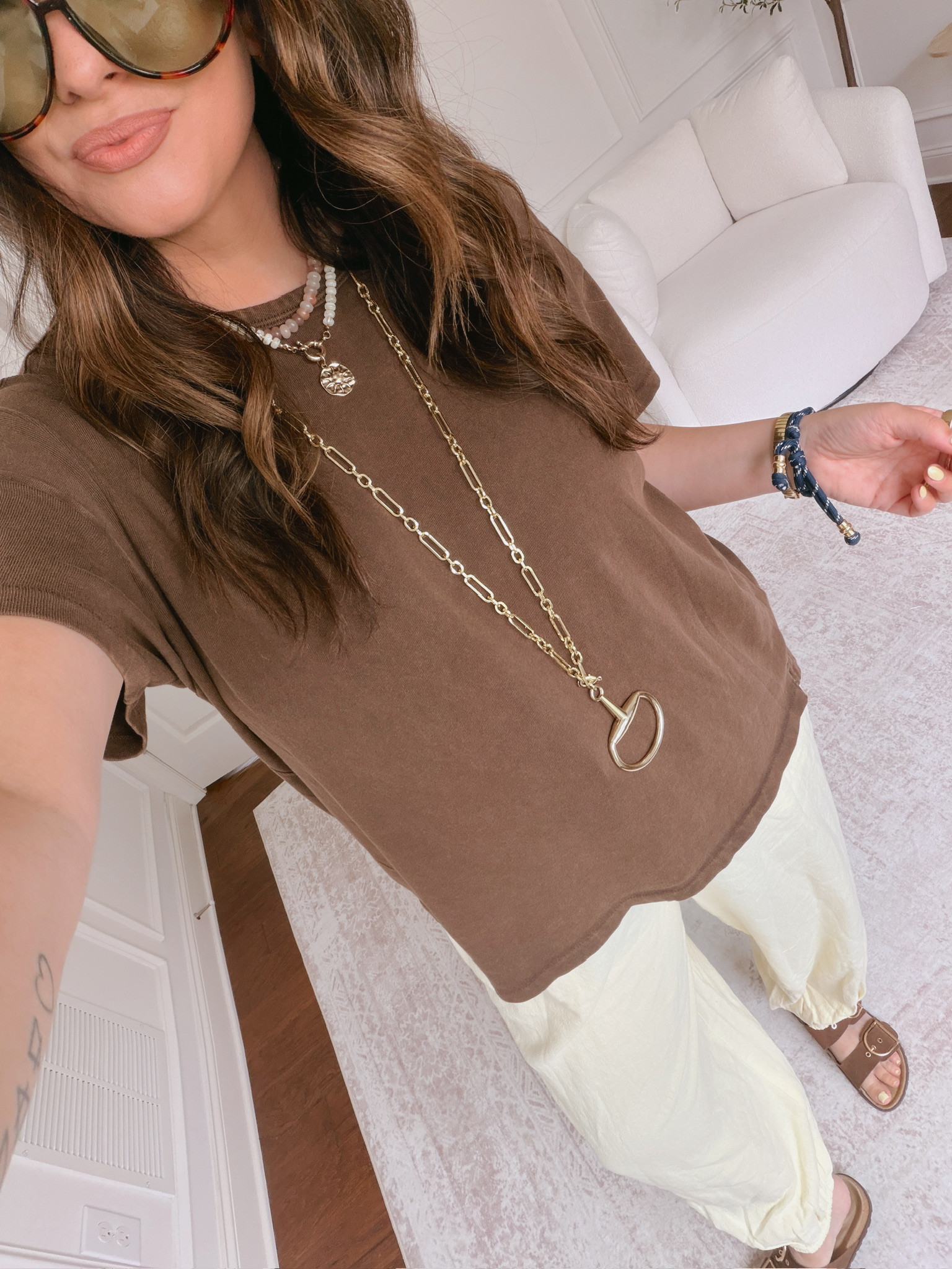 wearing a large