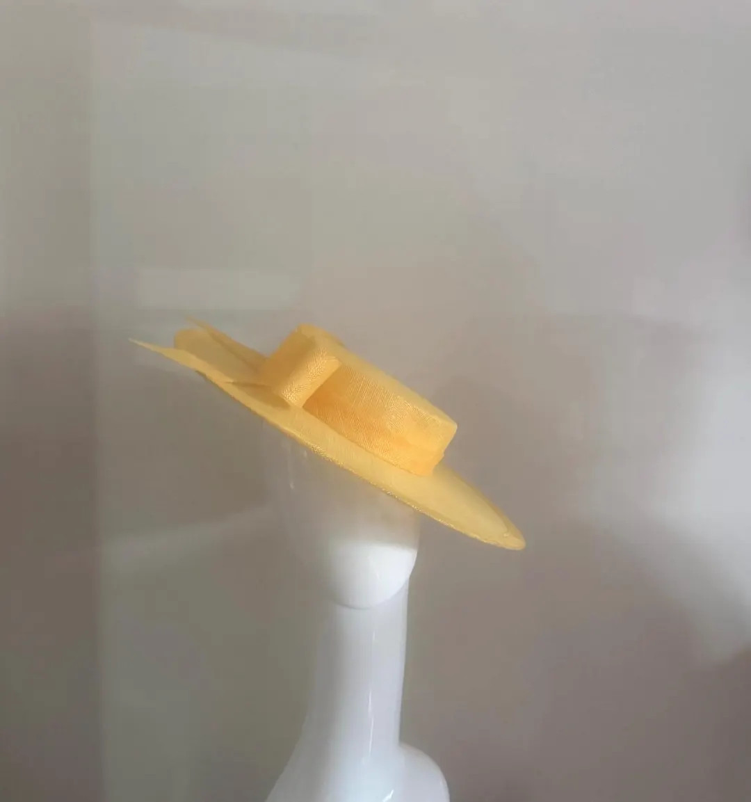 A Yellow Mustard Boater Style Hat Adorned With a Stylish Bow. - Etsy UK | Etsy (Global)