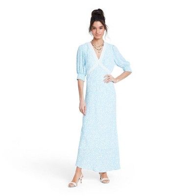 Floral Puff Sleeve Lace Inset Swing Dress - RIXO for Target Blue | Target