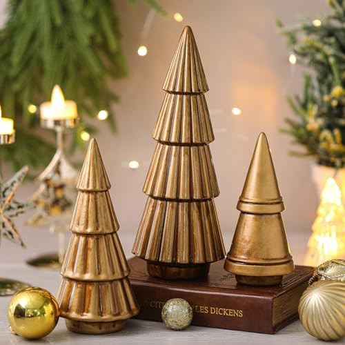 Pinkunn 3 Pcs Neutral Christmas Tree Figurines,Minimalism Resin Christmas Tree Ornament Tabletop,... | Amazon (US)