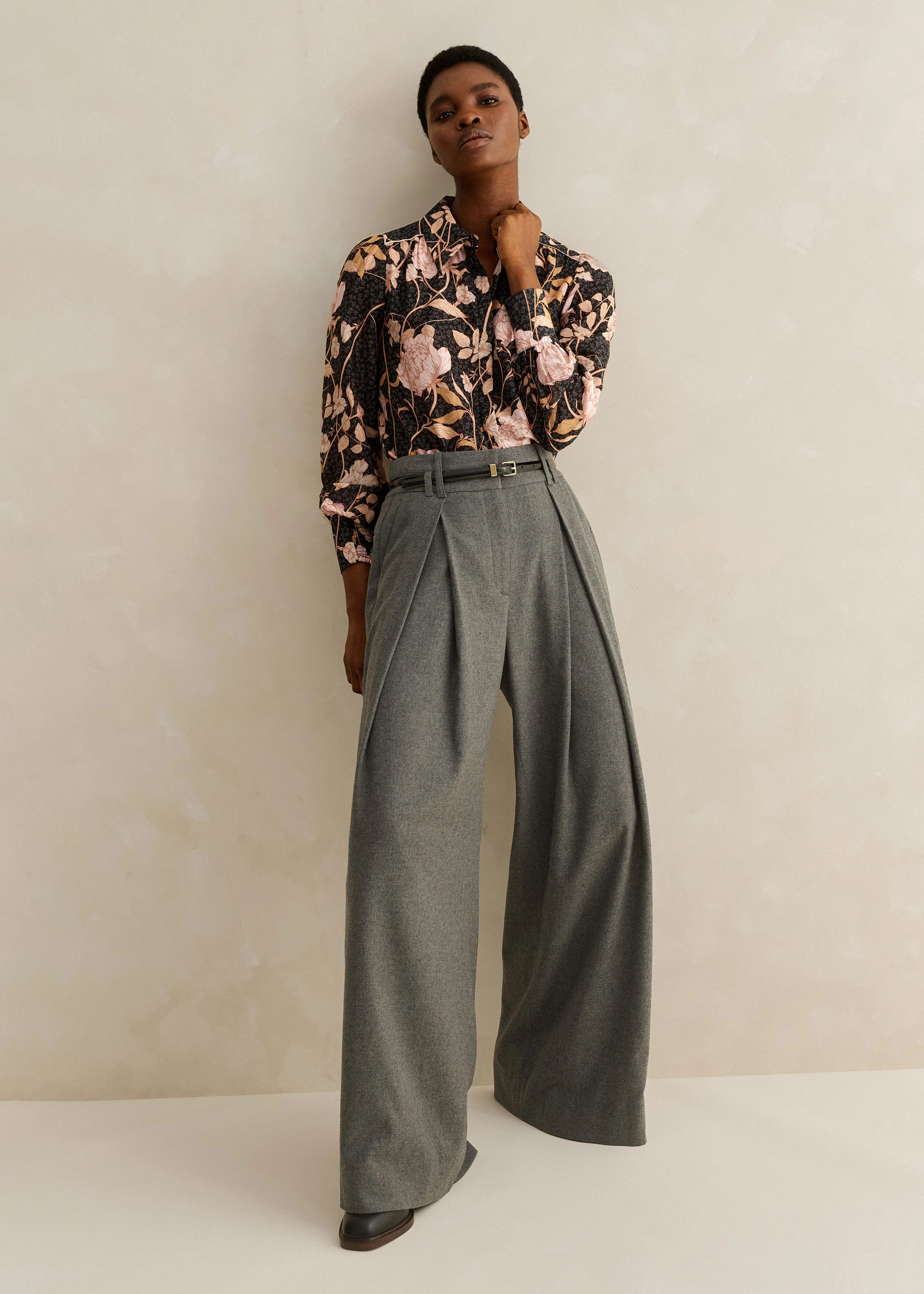 Flannel High-Waisted Wide-Leg Trouser | ME+EM Global (Excluding US)