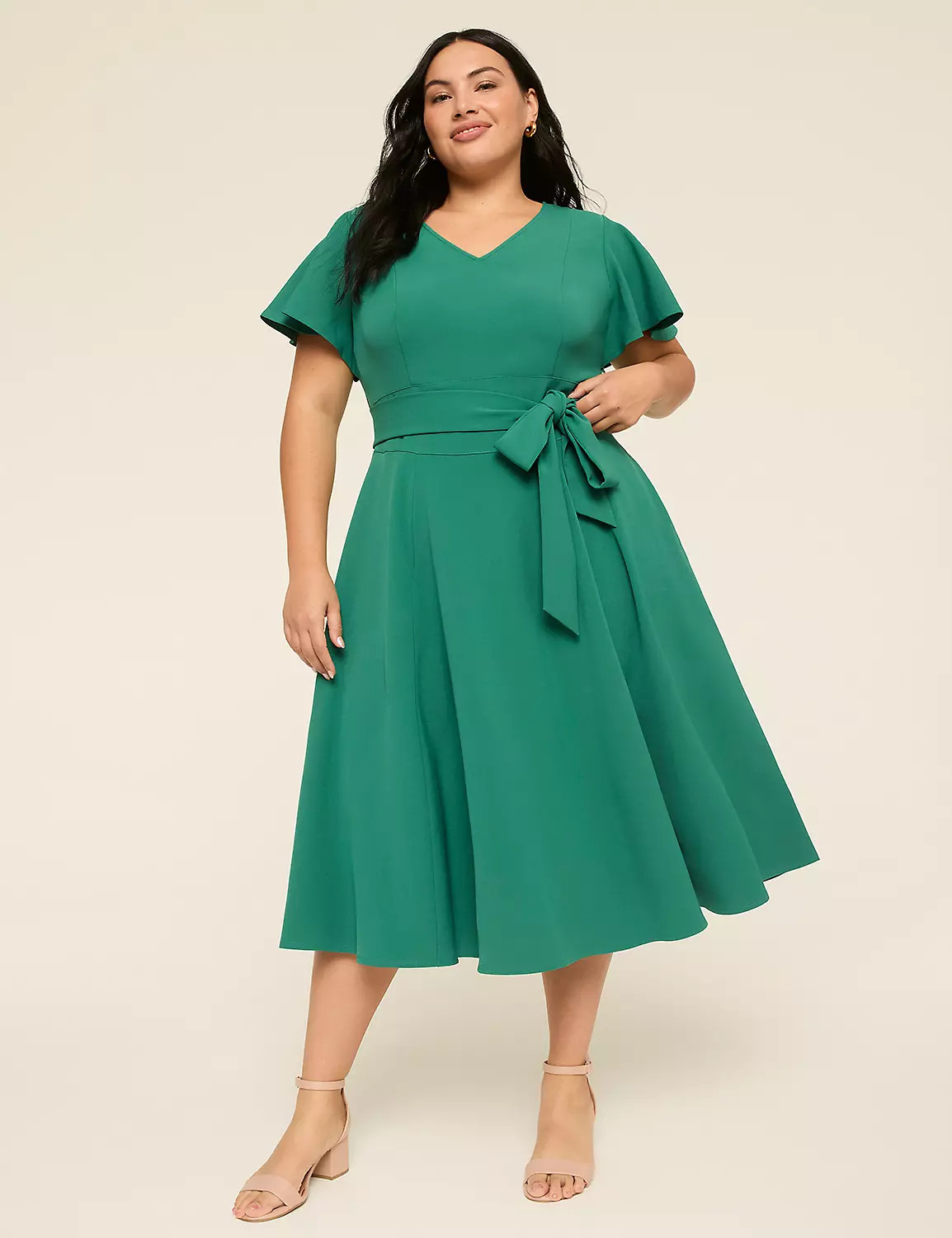 Lena V-Neck Level-Hem Midi Dress | Lane Bryant (US)