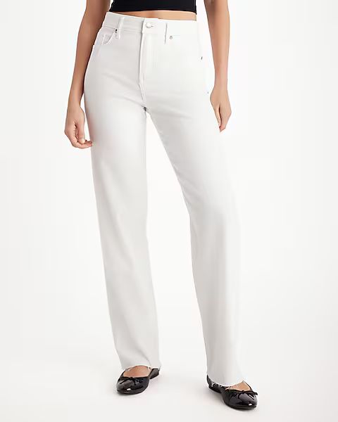 High Waisted White Raw Hem Relaxed Straight Leg Jeans | Express
