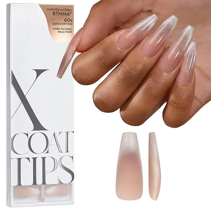 BTArtboxnails XCOATTIPS Cat Eye Nails - French Tip Press On Nails, Long Coffin Soak Off Acrylic F... | Amazon (US)