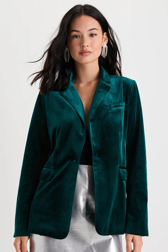 Upper Class Aesthetic Emerald Green Velvet Blazer | Lulus