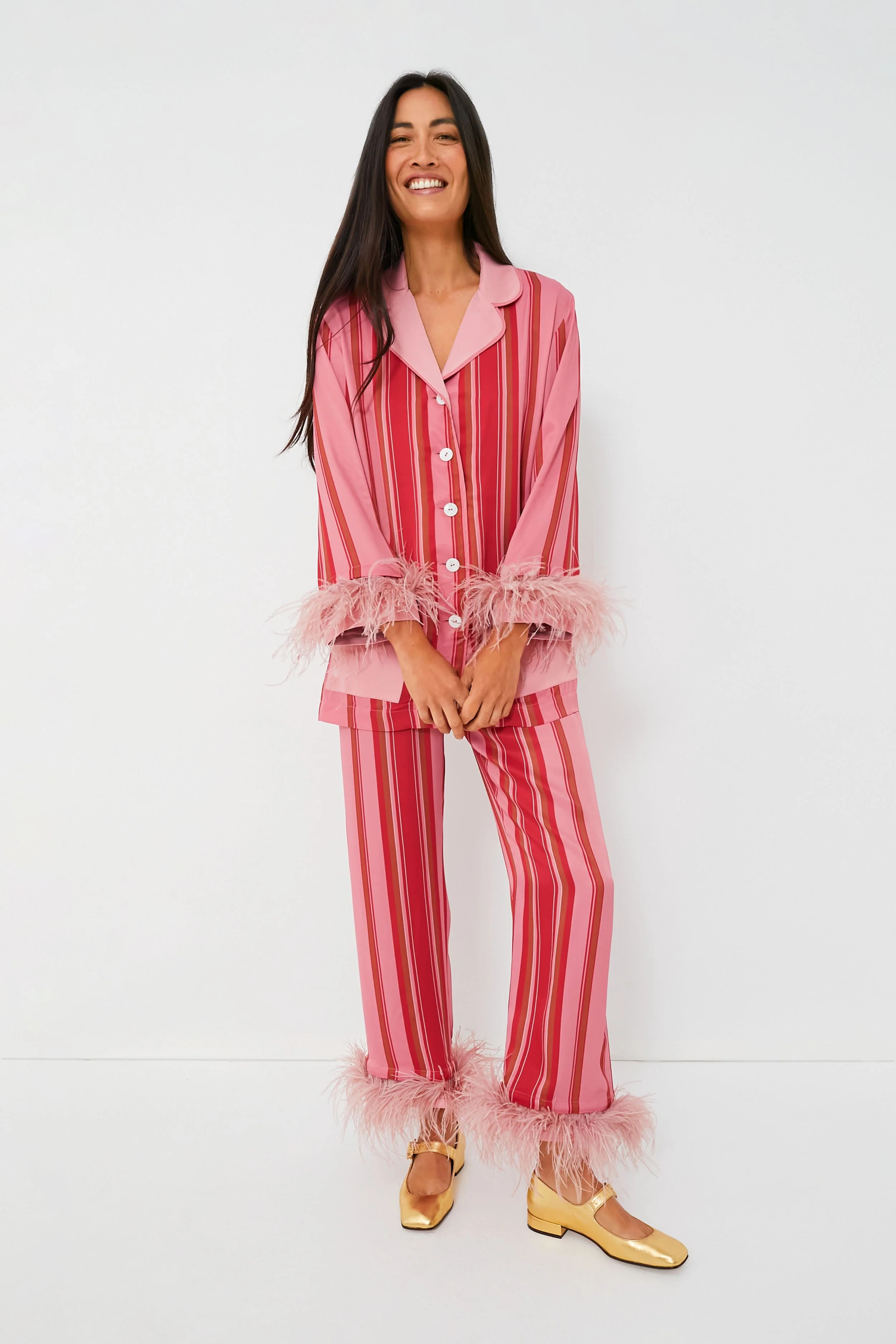 Pink Stripes Party Pajamas with Feathers | Tuckernuck (US)