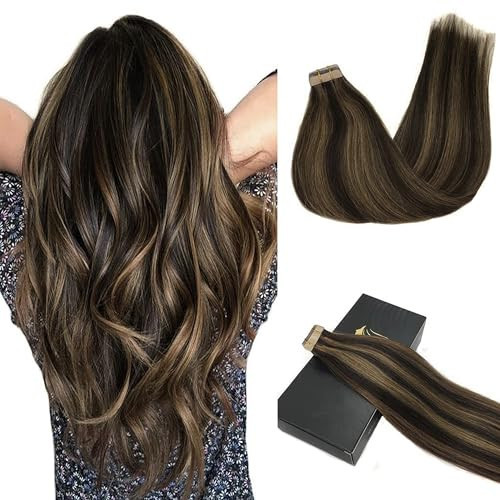 GOO GOO Tape in Hair Extensions Human Hair, 2/6 Dark Brown Highlighted Chestnut Brown, 22inch 50g 20pcs, Thick Ends Straight Seamless, Invisible | Amazon (US)