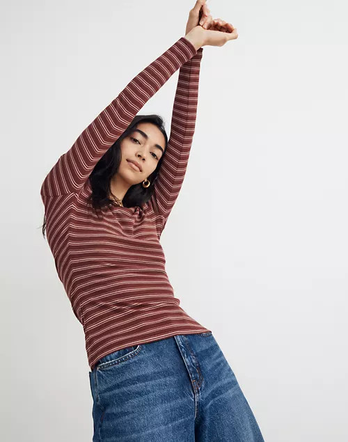 Fine Ribbed Crewneck Long-Sleeve Tee in Macey Stripe | Madewell