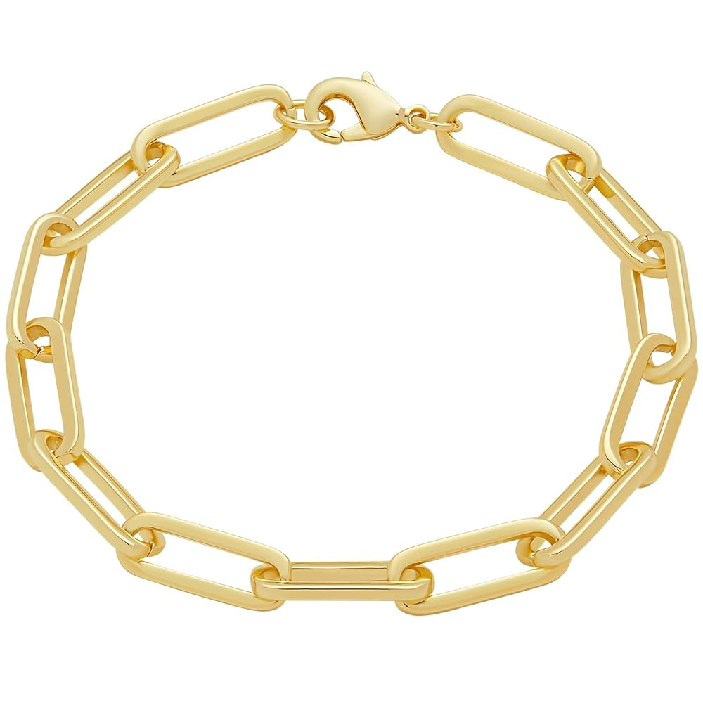 Amazon Essentials 14k Gold Plated or Silver Plated Chunky Chain Link Bracelet 7.5" | Amazon (US)